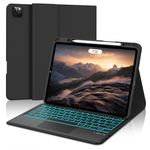 Touch Keyboard Case for iPad Pro 12.9, Wireless Bluetooth Backlit Keyboard with Touchpad, Protective Cover with Pencil Holder for iPad Pro 12.9 inch 2022/2021/2020/2018(6th/5th/4th/3rd Gen), Black