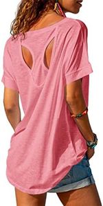 MIRACMODA Women Open Back Athlete Loose Fitting Workout Casual Yoga T-Shirt Summer Gym Tee, Light Pink, Medium