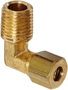 Anderson Metals 50069 Brass Compression Tube Fitting, 90 Degree Elbow, 1/4" Tube OD x 1/4" NPT Male Pipe