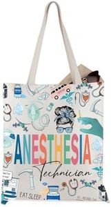 Anesthesia Technician Gift CRNA Anesthesia Tech Week Gift Canvas Tote Bag, Beige, Medium