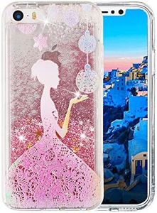 COTDINFOR iPhone 5S Case Liquid Glitter Cute Clear Sparkle Moving Quicksand Protective Cover Shockproof Soft Silicone Phone Case for iPhone 5 / 5S / SE Pink Princess XYLS.