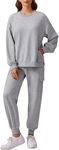 PINSPARK 2 Piece Outfits for Women Crew Neck Sweatshirt Cargo Jogger Pants with Pockets Dressy Casual Lounge Set 2024, Light Grey XXL