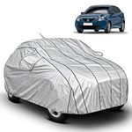 Fabtec Car Body Cover for Maruti Baleno Metallic Silver with 7 Strips with Soft Cotton Lining, Triple Stitched, Full Bottom Elastic