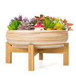 ARTKETTY Succulent Pots - 10 Inch Large Bonsai Pots with Drainage Stand, Ceramic Plant Pots Shallow Succulent Planters for Indoor Plants Decorative Cactus Flower Planter Bowl