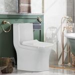 KrissKross Premium One Piece Ceramic Western Floor Mounted One Piece Ceramic Western Toilet/Commode/European Commode Square With Soft Close Seat Cover For Toilets S-Trap Outlet Is From Floor- White