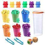 Rainbow Counting Bears Counters,71pcs Sorting Montessori Toys with Colourful Matching Sorting Cups Dices and Tweezers Maths Skills Educational Games Preschool Learning Toys for Kids Toddlers Children