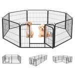 FDW Dog Playpen Dog Pen Dog Kennel 8 Panel 24 Inch Hight Indoor Outdoor Folding Metal Portable Puppy Exercise Pen Heavy Duty Dog Fence for Yard Camping,Black