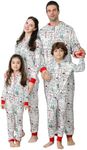 VNVNE Matching Christmas Onesie Pajamas for Family/Couples/Women/Men, Xmas Holiday Reindeer Striped Adults Pjs Sleepwear, White Ho, Small