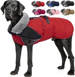 Nanaki Large Dog Coat Rainproof-Warm Giant Breed Dog Jacket with Leash Hole, Fleece Lining Reflective Great Dane Winter Coat Doberman Jacket for Cold Weather Outdoor Walking Hunting, Camping, Red 3XL