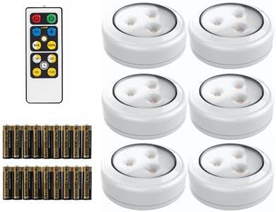 Brilliant Evolution Tap Light Push Lights 6pk w/Batteries + Remote, LED Stick On Lights Under Cabinets Battery Puck Lights with Remote - Under Counter Lighting Wireless Closet Kitchen Night Lights