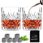 Whiskey Glasses Set of 2 Rocks Whisky Tumblers 10oz Old Fashioned Glass Bourbon Scotch Drinking Cups for Cognac Cocktail Bourbon Rum Brandy Bar Men Gift