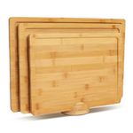 HAQQI 3 Piece Bamboo Cutting Board Set, Wooden Cutting Board for Kitchen with Holder & Juice Groove, Wood Chopping Block in Large, Medium, Small Size