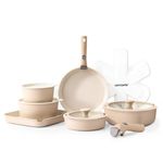 SENSARTE 17 Piece Ceramic Pots and Pans Set, Nonstick Detachable Handle Cookware, Induction Kitchen Cookware Set with Removable Handle, Dishwasher ＆ Oven Safe, PFAS/PTFE/PFOA Free (Almond Beige)