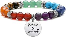 Jovivi 7 Chakra Bracelets for Women Natural Gemstone Yoga Beads Reiki Healing Crystals Stone Beaded Bracelet Believe in yourself Inspirational Charm Stretch Bracelets, 7 Inch, Stone, no gemstone