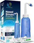 Nasal Rinse Kit – 300ml Bottle + 20 Saline Packets – Neti Pot for Sinus Relief & Nasal Hygiene – PH Balanced, Drug-Free, Preservative-Free – Suitable for Adults & Children (300 ml 20 sachets)