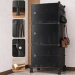 AYSIS π ππ’ππ« Shoe Rack for Home with Transparent Doors, Modular Dustproof Shoe Storage Cabinet, Foldable Plastic Space Saving Shoe Stand Organizer for Entryway, Bedroom & Living Room - Black