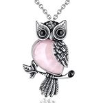 MAIBAOTA Rose Quartz Owl Crysal Necklaces for Women Men Healing Crystal Stone Pendant Necklace Owl Christmas Gifts for Women Natural Gemstone Jewelry