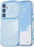 ZTOFERA for Samsung Galaxy S24 FE Case 6.1 inch,Cute Curly Wave Frame Case with Love Heart Pattern,Luxury Plating Edge Full Camera Protection Shockproof Phone Case for Women Girls-Blue