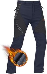 TACVASEN Men Ski Pants Waterproof Insulated Winter Hiking Windproof Fleece Lined Cargo Pants with 4 Pockets Navy Blue