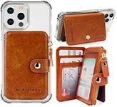 M-Plateau Phone Wallet Vegan Leather Magnetic Button Wallet For Men Have 6 Id Window Designed For iPhone 13 Pro Max,Google Pixel, Galaxy Attachment 3M Adhesive Sticker (Brown)