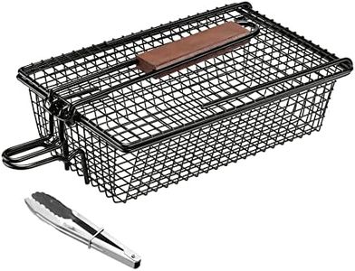Navaris Panier de Cuisson Barbecue - Corbeille Acier antiadhésif pour Viande Poisson Fruits légumes avec poignée - Panier à Griller avec Pince