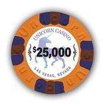 DA VINCI Pack of 50 Unicorn All Clay 9 Gram Poker Chips with Denomination, Authentic Casino Weighted Chips (Orange $25000)