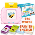 Spanish English Talking Flash Cards for Toddlers, Bilingual Brain Boost Educational Flashcards Toddler Toy for Girls Boys, YAHAZORR Pocket Speech Therapy Toys Toddler with 224 Words-Cat Pink