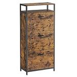 VASAGLE Shoe cabinet, high shoe storage cabinet with 3 folding doors, open shelf, inner divider, in the hallway for 12-18 pairs of shoes, space saving, 60 x 30 x 130 cm, rustic brown and black