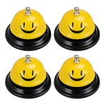 GOYADA 4 Pack Call Bell, Yellow Service Bell Bar Bell, 8.5cm Diameter 6cm Height, Metal Bell Table Bell Front Desk Bell Counter Bell for Hotel, Kitchen, Restaurant, Bar, Dinner