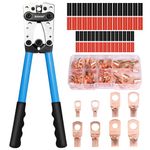 Brileine Battery Cable Crimping Tool 10-1 AWG with Heat Shrink Tubing Kit, 8 Sizes 60Pcs Copper Ring Terminals Battery Terminal Crimper Set for Heavy Duty Wire Lugs, Battery Cable Lug Crimping Tool