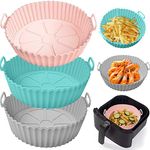 3 Pack Air Fryer Silicone Pot, Silicone Air Fryer Liners Reusable Air Fryer Accessories Insert Tray, Replacement for Disposable Parchment Paper Liner Fit 3.5-7QT Pot (Blue + Grey+Pink, 7.8 inch)