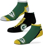For Bare Feet NFL Flash Ankle Socks 3-Pack Set, Green Bay Packers, Medium