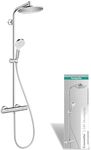 hansgrohe Crometta S - shower system with thermostat, rainfall shower head (⌀ 240 mm), hand shower (2 sprays), shower hose, shower rail and head shower round (1 spray), chrome, 27267000