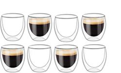 Baskety Glass Coffee or Tea Mugs Drinking Glasses Double Wall Thermal Insulated Cups 250ML, Espresso Latte Cappuccino Stackable Glassware. (Pack of 8)