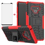 Asuwish Phone Case for Samsung Galaxy Note 9 with Tempered Glass Screen Protector and Slim Stand Hybrid Heavy Duty Rugged Protective Cell Cover Note9 Not S9 Kickstand Mobile Accessories Women Red