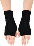 SHENHE Women's Solid Fingerless Thumb Hole Knitted Wrist Length Mitten Gloves Plain Black One Size