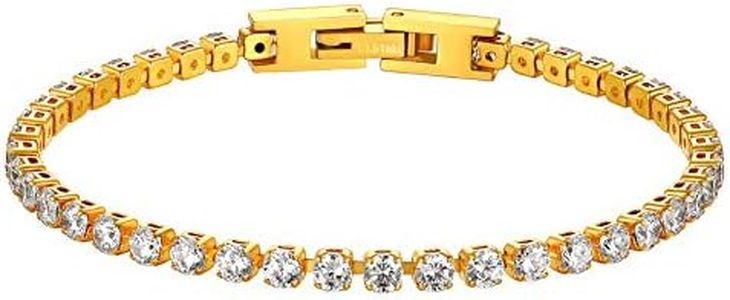 Prosteel Gold Tennis Bracelet for Women Girls 3mm White Cubic Zirconia Diamond Chain Bracelets 17cm