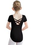 PLIKSUVER Ballet Leotard for Girls Cotton Gymnastics Dance Leotards Short Sleeve Dance Outfit for Women Kids Toddlers Black White Pink (Size 110-170)