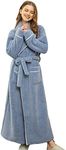 LOCIIXAT Women's Super Soft Teddy Fleece Dressing Gown Robe Long Fluffy Housecoat Wam Bathrobe (14-18, Baby Blue)