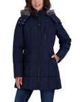Nautica Women's Heavyweight Puffer Jacket with Faux Fur Lined Hood, Navy Seas, X - Small