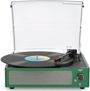 Vinyl Record Players Turntable with Speakers Wireless Receiver 3 Speed RPM LP Vinyl Player Belt-Driven Phonograph Headphone AUX RCA Auto Stop Turn Table for Vinyls Record Collectors Grass Green