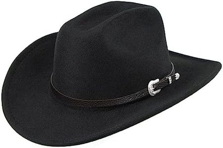 Classic Western-Cowboy-Hat Men Womens Wide Brim Cowgirl Hats Felt Fedora hat (22.8-23.2 inch), Black - Carved Belt, Medium