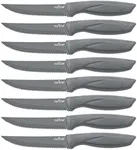 8 Piece Kitchen Knife Set - Multi-purpose Unbreakable Ergonomic Non-stick Stainless Steel Kitchen Steak Knives Set with Fully Serrated Blades - Great for BBQ Grill - NCSK8GY