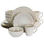 Elama Embossed Scalloped Stoneware Dinnerware Dish Set, 16 Piece, Ivory