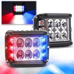 POVTOR LED Side Shooter Light Pods with Dual Side Strobe Blue&Red Emergency Light Off Road Flood Driving Lights Compatible with Jeep Trucks UTV SUV ATV 4X4