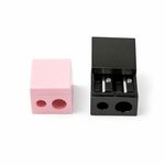2 Pack Dual Hole Makeup Pencil Sharpener, Fits Regular & Large Lip/Eye/Brow Pencils, Perfect Points with Built-in Cleaning Pick, Portable Compact Cosmetic Sharpener, Pink&Black