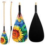 Z&J SPORT Outrigger Canoe Paddle Wooden Shaft, Tahiti Style Hybrid OC Paddle with Graphics Carbon Blade, Durable OC Paddle for Waka AMA, va’a, Bent Shaft & 12 Degree Blade (KH101,46")