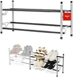 USTECH Adjustable, Expandable Shoe Rack Storage Organizer | Portable, Large, Free Standing Closet Shelf for Bedroom and Entryway | Metal Shoe Shelf for Kids and Adults