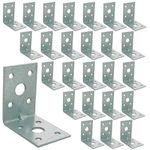 OMIdeas 25 x Reinforced Angle Brackets (50 x 50 x 35 x 2) Heavy Duty Corner Connecting Braces with Beading Timber Wood Metal Joining Fixing L Galvanised Sheet Connector