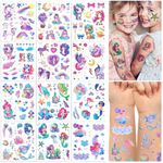 MAYCREATE® 12 Sheet Glitter Temporary Tattoo Stickers for Girls Mix Cartoon Mermaid Unicorn Tattoo Stickers Waterproof Face Makeup Stickers Temporary Tattoo Stickers for Party